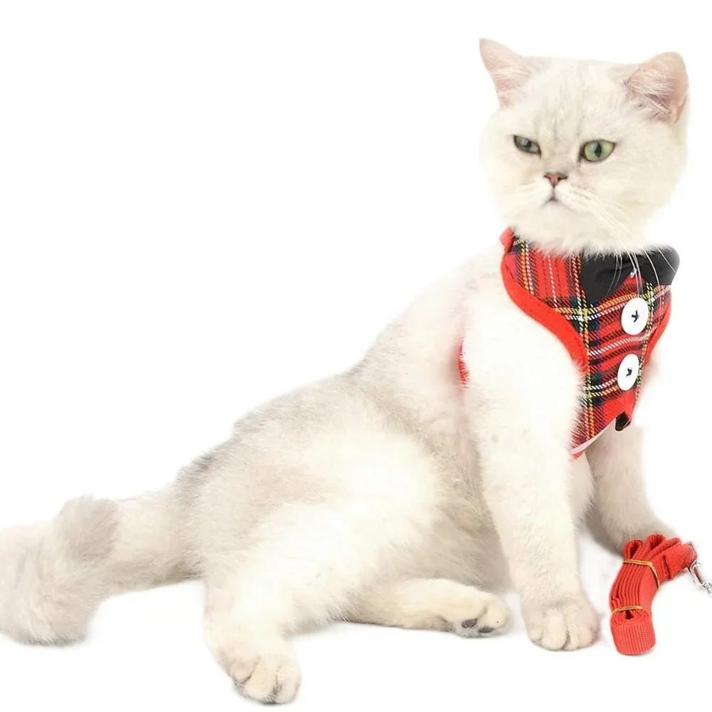Dog Harness with Leash Christmas Tuxedo with Bow Tie Cat Dog Size M
